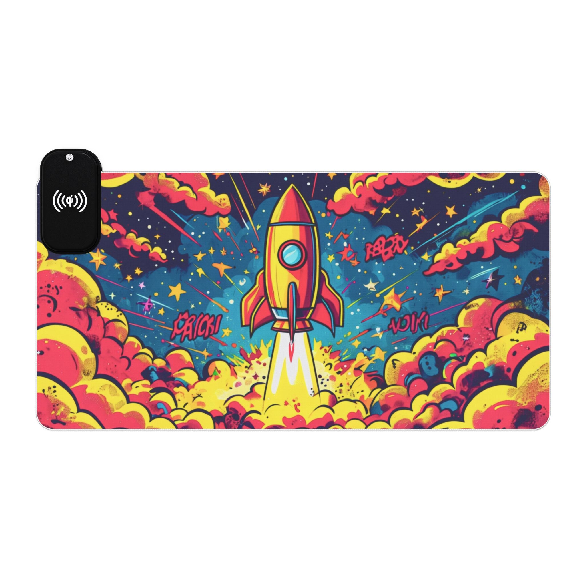 LED Gaming Mouse Pad with Wireless Charging - Rocket Launch Design
