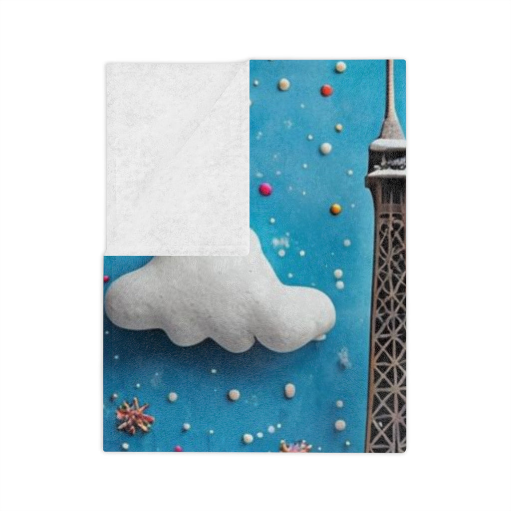 Christmas Paris Holiday Blanket — Eiffel Tower & Notre-Dame Winter Scene Velveteen Throw