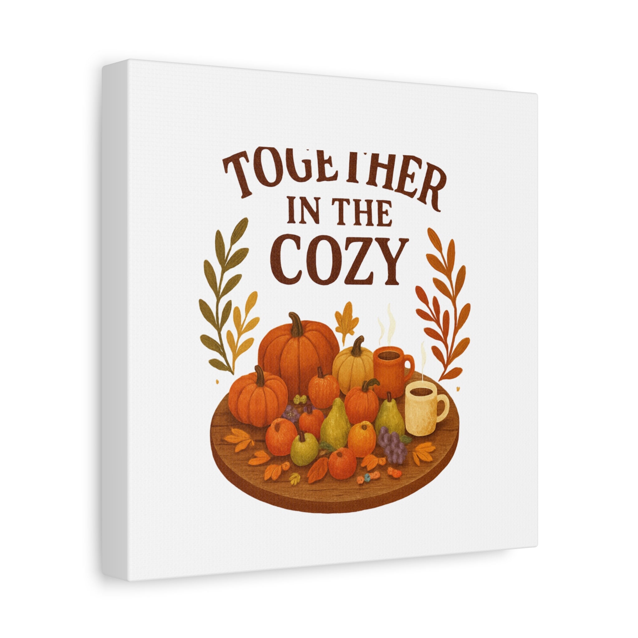 Fall Harvest Cozy Canvas Wall Art – "In The Cozy" Pumpkin & Coffee Autumn Decor