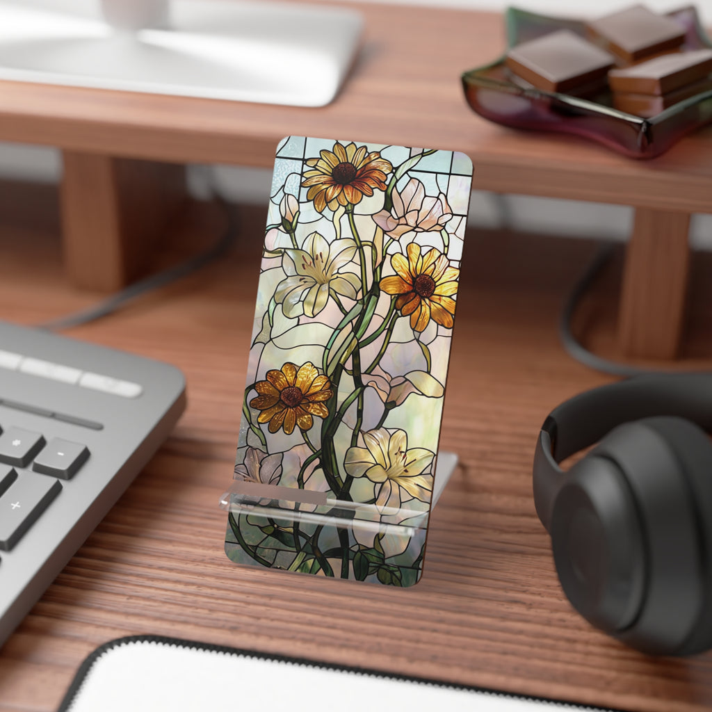 Stained Glass Smartphone Stand | Floral Mobile Display Holder, Desk Organizer, Gift for Home Office, Mother's Day Decor, Unique Gift Idea