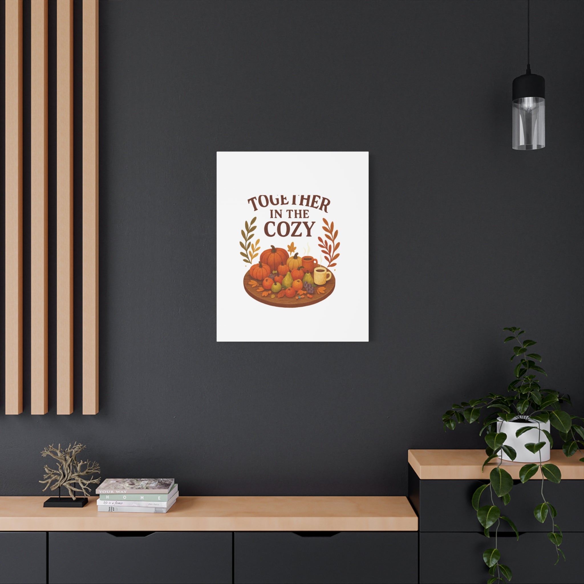 Fall Harvest Cozy Canvas Wall Art – "In The Cozy" Pumpkin & Coffee Autumn Decor