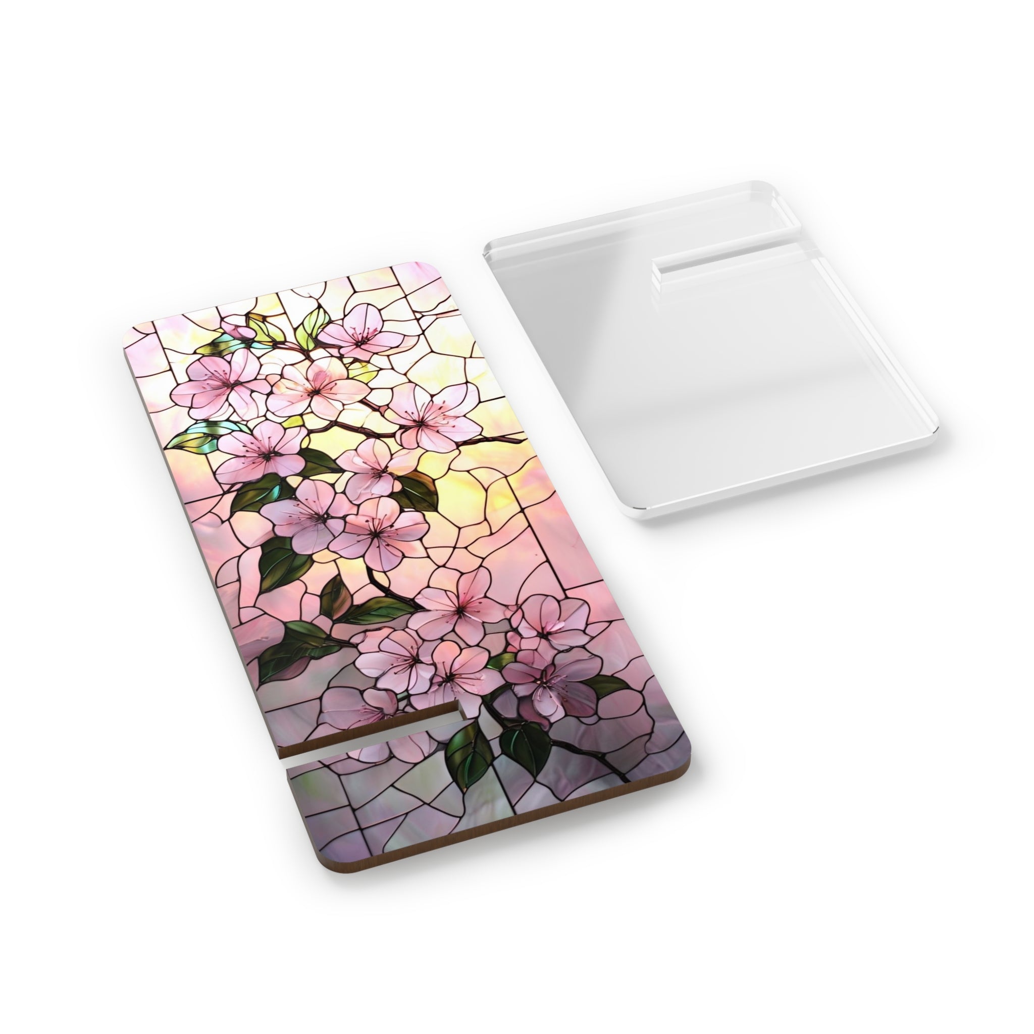 Floral Smartphone Stand, Cell Phone Holder, Stained Glass Design, Decorative Desk Accessory, Gift for Her