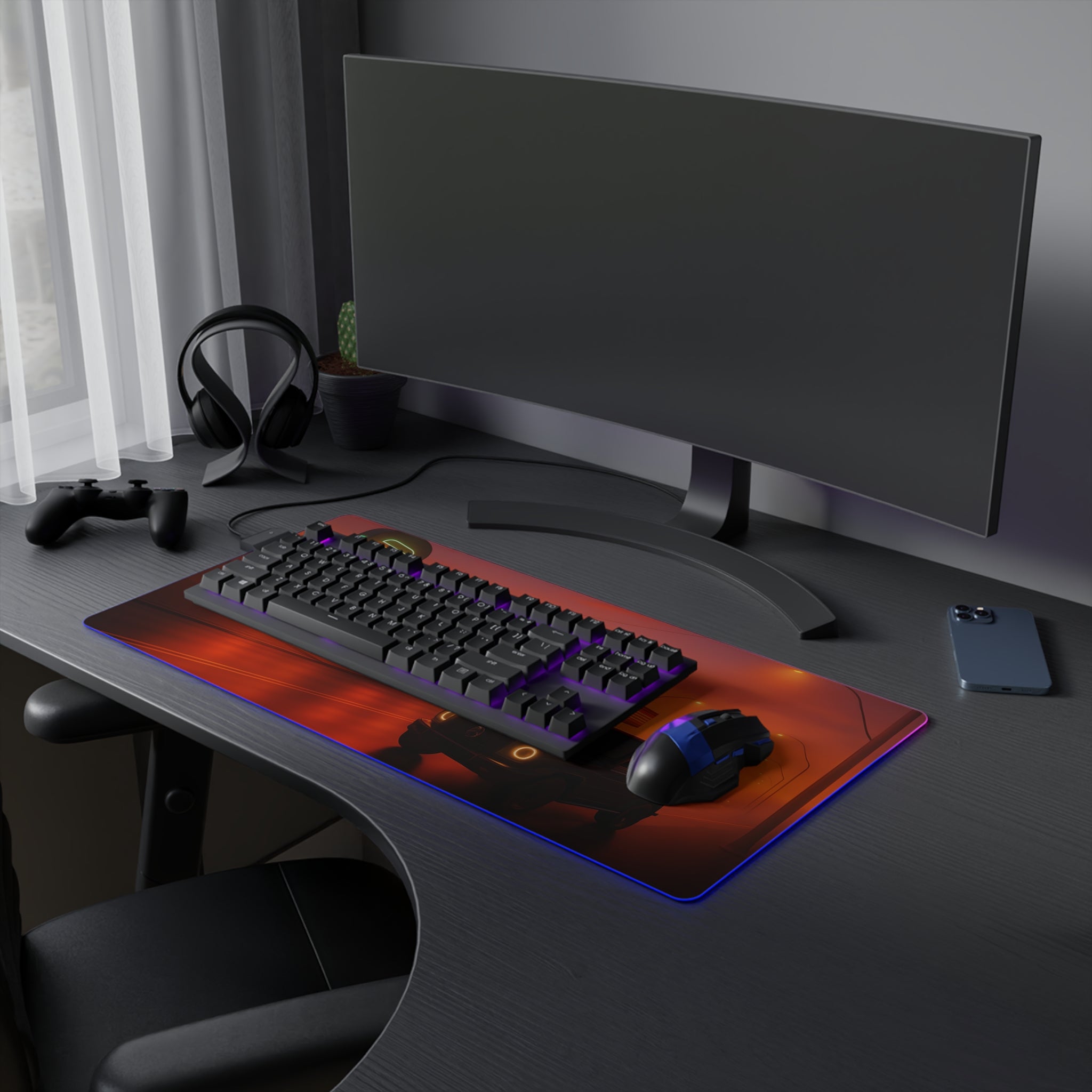 Retro Diner RGB Gaming Mouse Pad Neon LED Desk Mat Arcade Aesthetic Setup Gamer Gift Large Mousepad for Office and Desk Decor