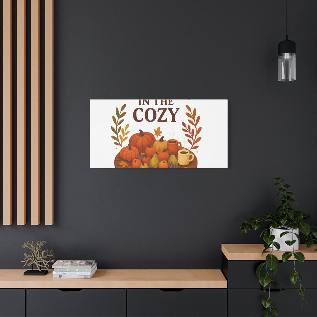 Fall Harvest Cozy Canvas Wall Art – "In The Cozy" Pumpkin & Coffee Autumn Decor