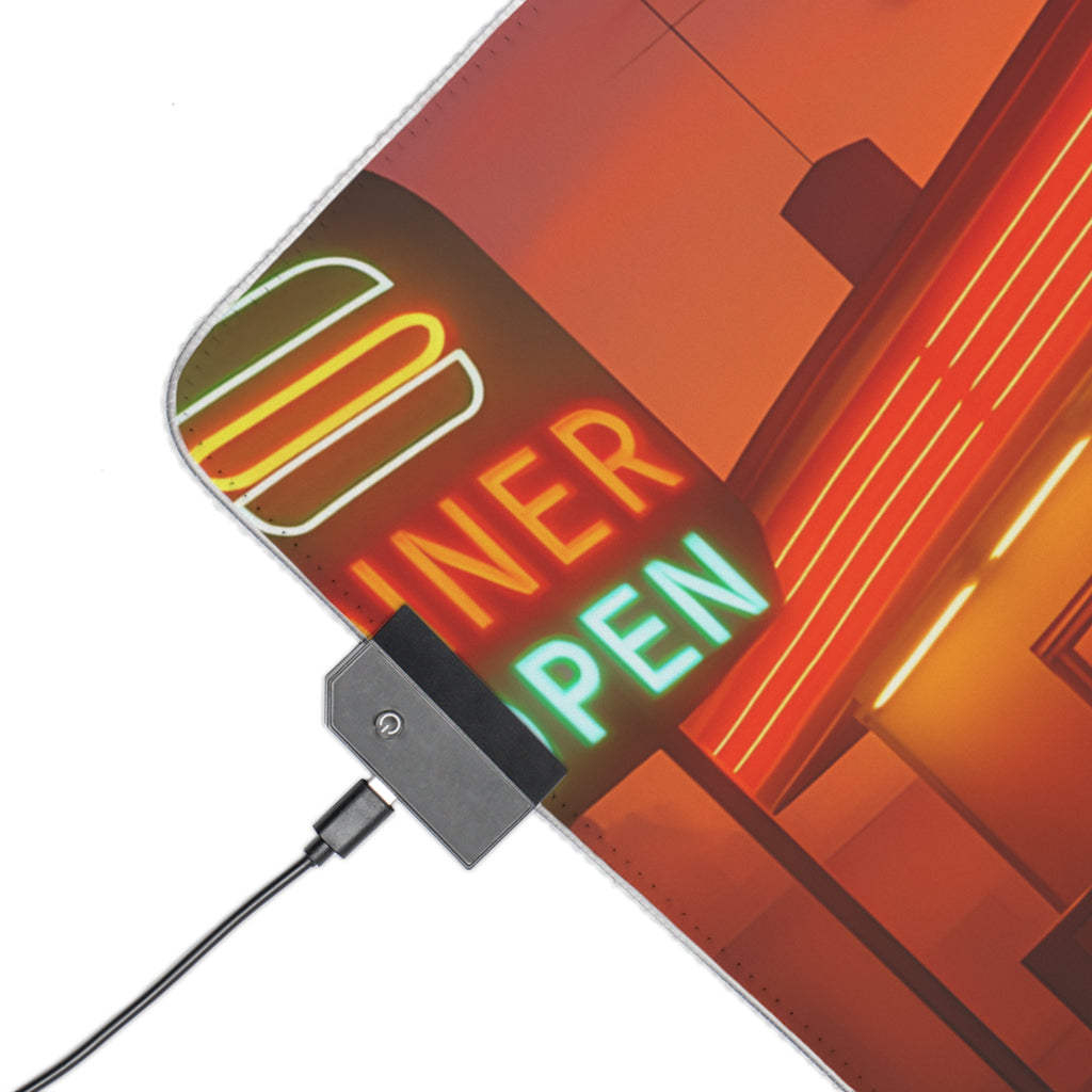 Retro Diner RGB Gaming Mouse Pad Neon LED Desk Mat Arcade Aesthetic Setup Gamer Gift Large Mousepad for Office and Desk Decor
