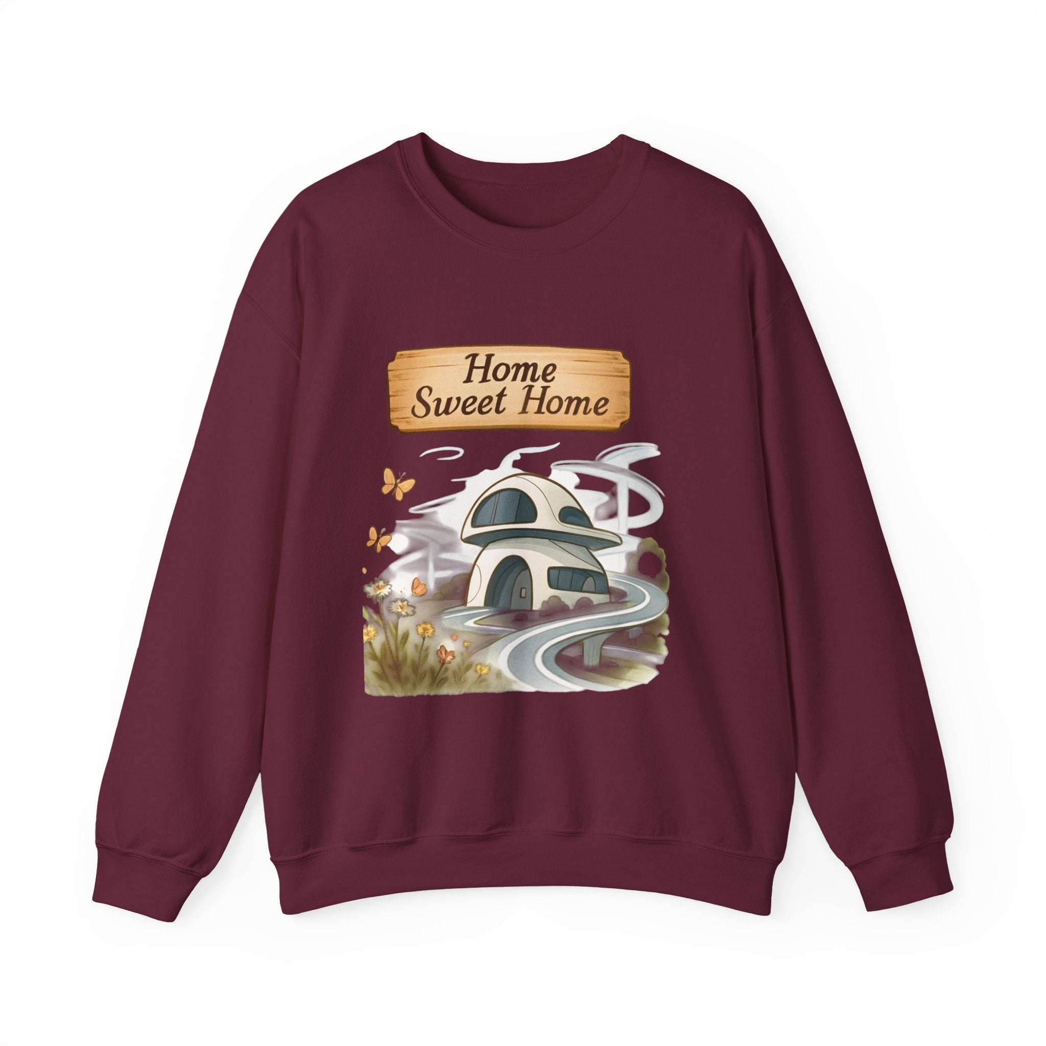 Crewneck Sweatshirt — “Home Sweet Home” Cozy Cottage Graphic