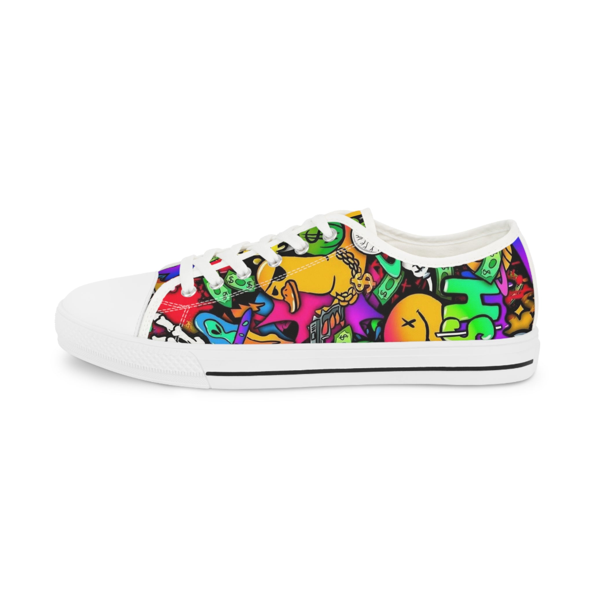 Men's Low Top Sneakers — Colorful Day of the Dead Skull Street Art Design