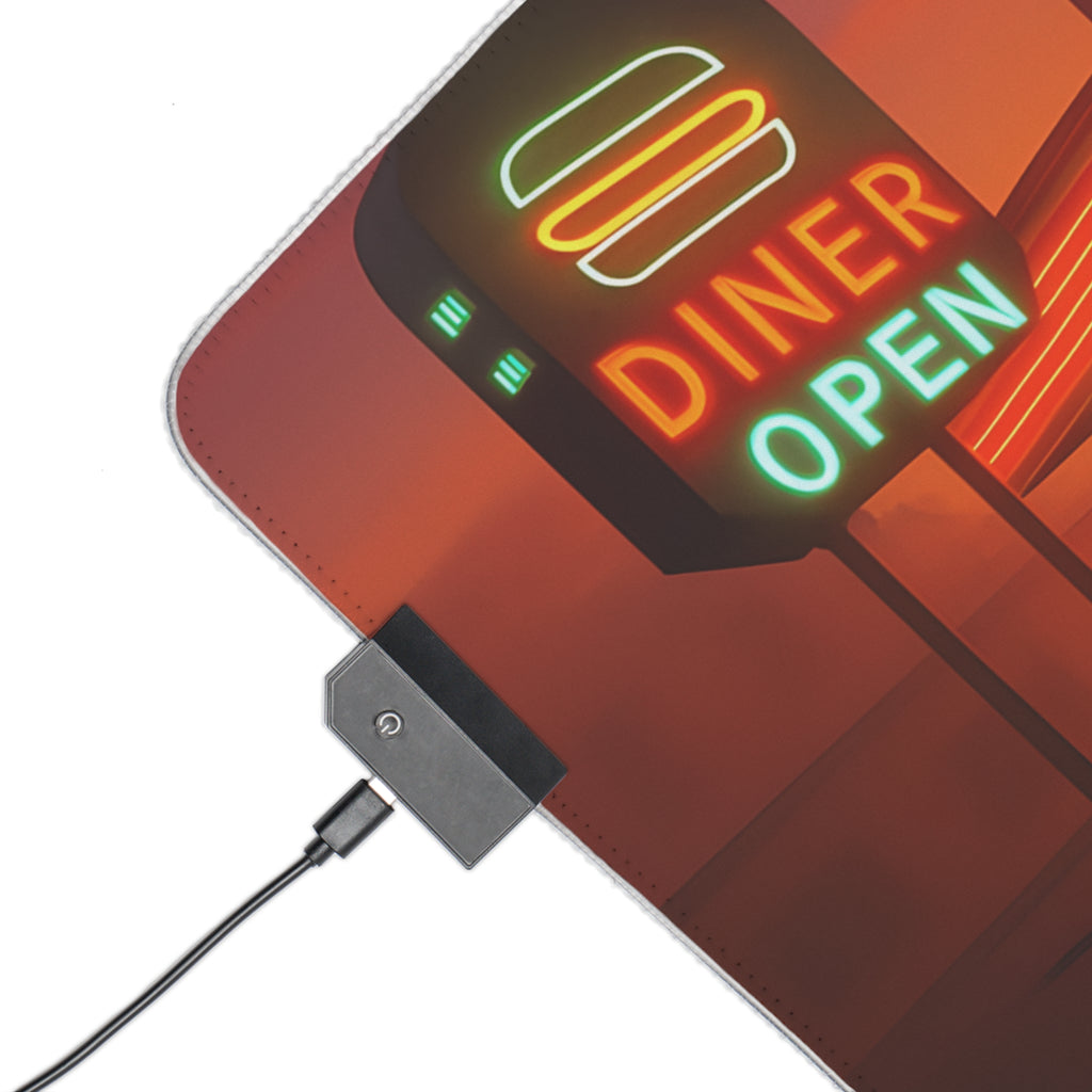 Retro Diner RGB Gaming Mouse Pad Neon LED Desk Mat Arcade Aesthetic Setup Gamer Gift Large Mousepad for Office and Desk Decor