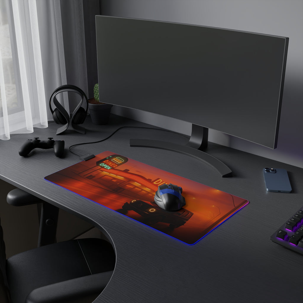 Retro Diner RGB Gaming Mouse Pad Neon LED Desk Mat Arcade Aesthetic Setup Gamer Gift Large Mousepad for Office and Desk Decor