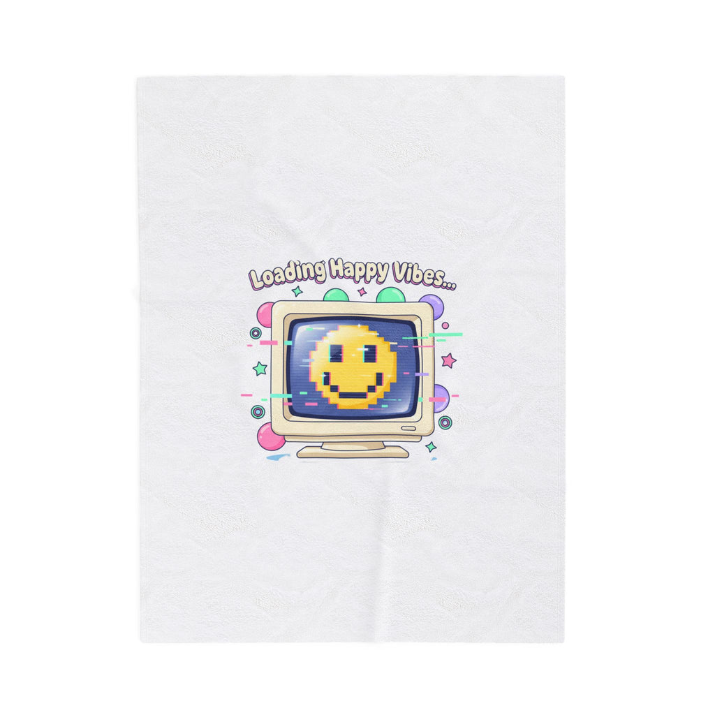 Loading Happy Vibes Retro OS Pixel Smiley Blanket | Y2K Retro Tech Nostalgia