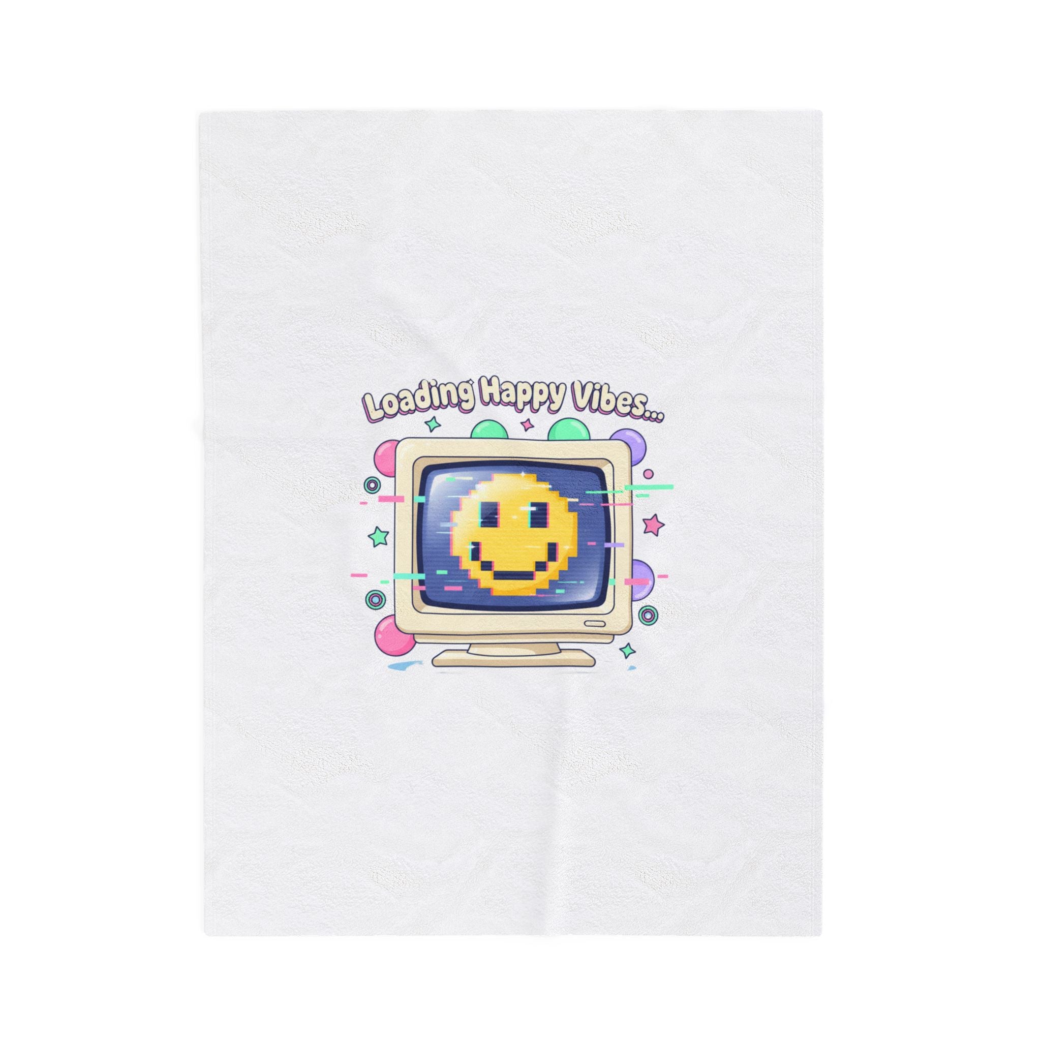 Loading Happy Vibes Retro OS Pixel Smiley Blanket | Y2K Retro Tech Nostalgia