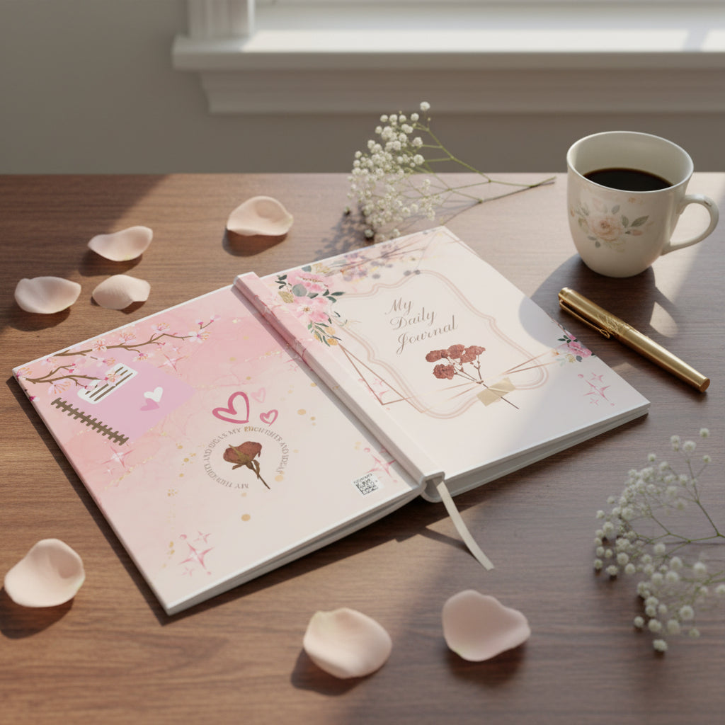 Floral Hardcover Journal - My Daily Journal, Stress Relief, Gift for Her, Elegant Planner, Writing Diary, Self-Care Notepad