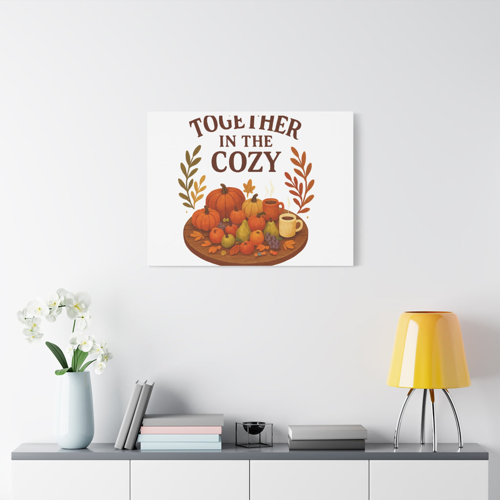 Fall Harvest Cozy Canvas Wall Art – "In The Cozy" Pumpkin & Coffee Autumn Decor
