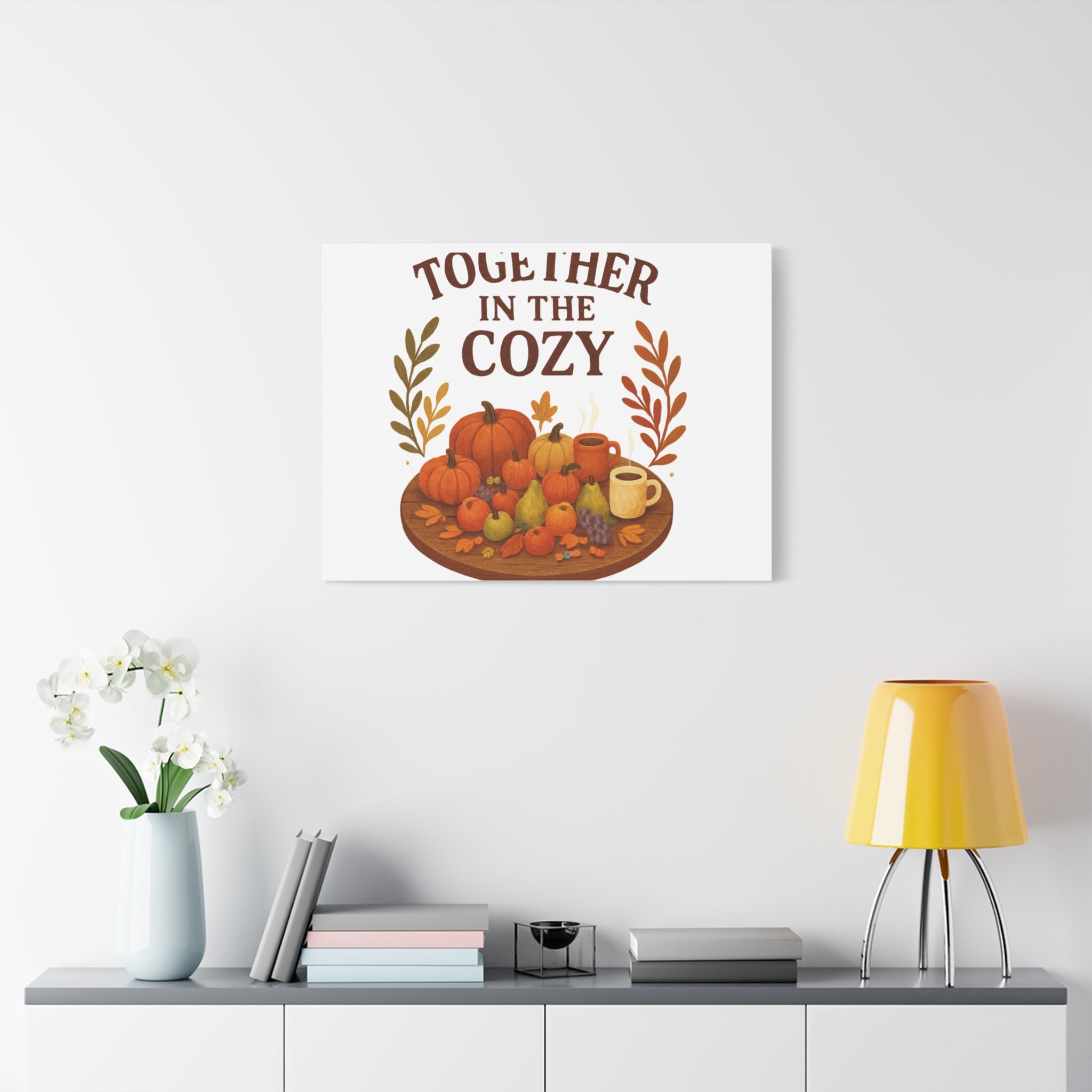 Fall Harvest Cozy Canvas Wall Art – "In The Cozy" Pumpkin & Coffee Autumn Decor