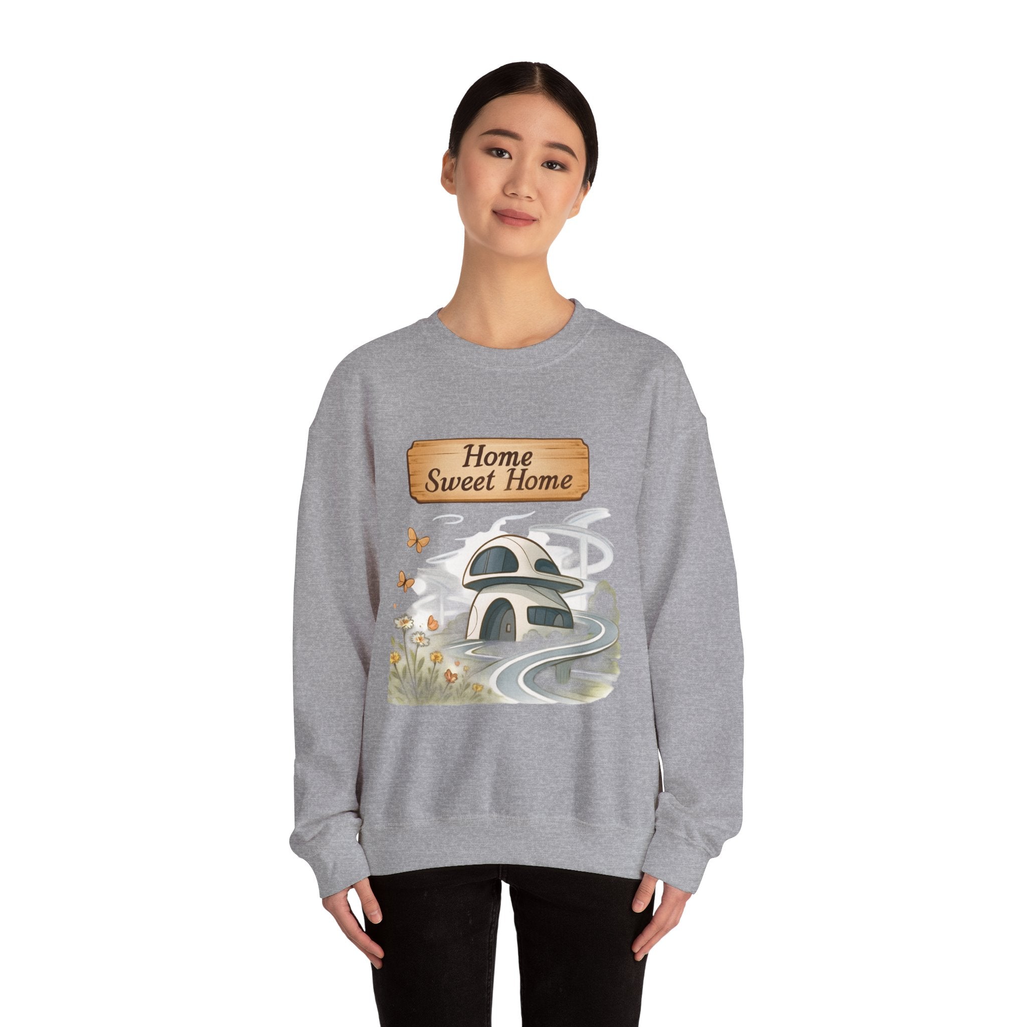 Crewneck Sweatshirt — “Home Sweet Home” Cozy Cottage Graphic