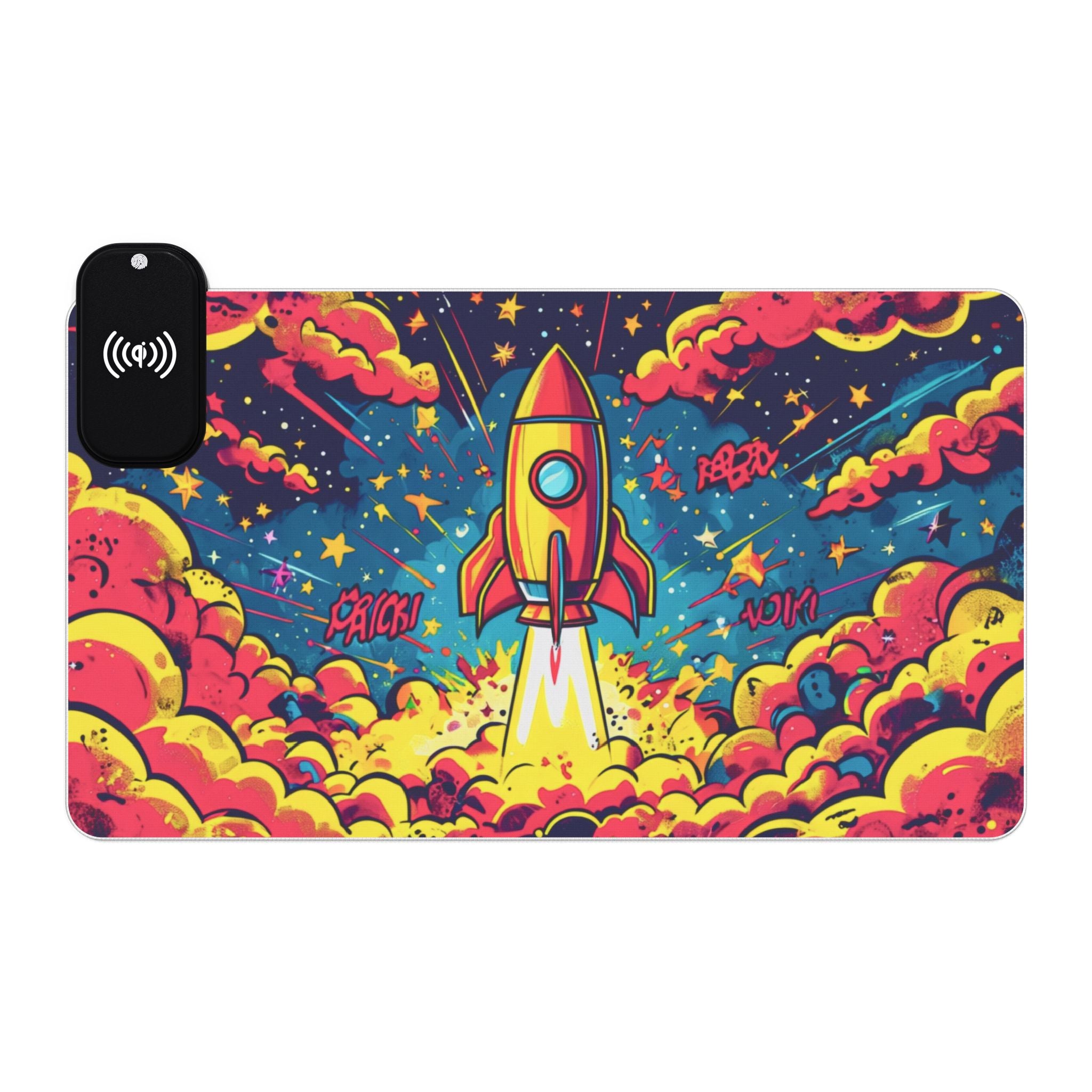 LED Gaming Mouse Pad with Wireless Charging - Rocket Launch Design