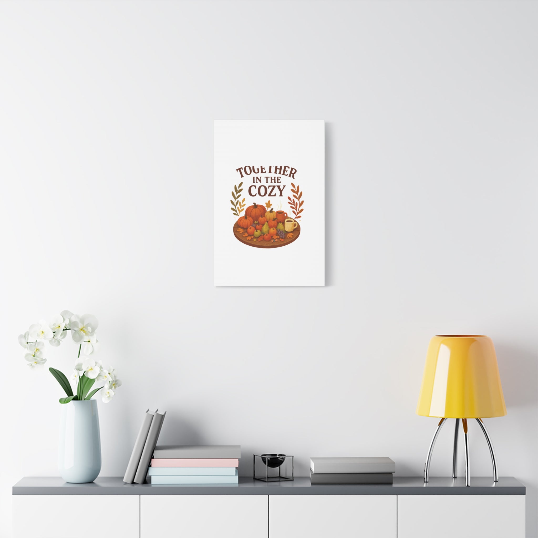 Fall Harvest Cozy Canvas Wall Art – "In The Cozy" Pumpkin & Coffee Autumn Decor
