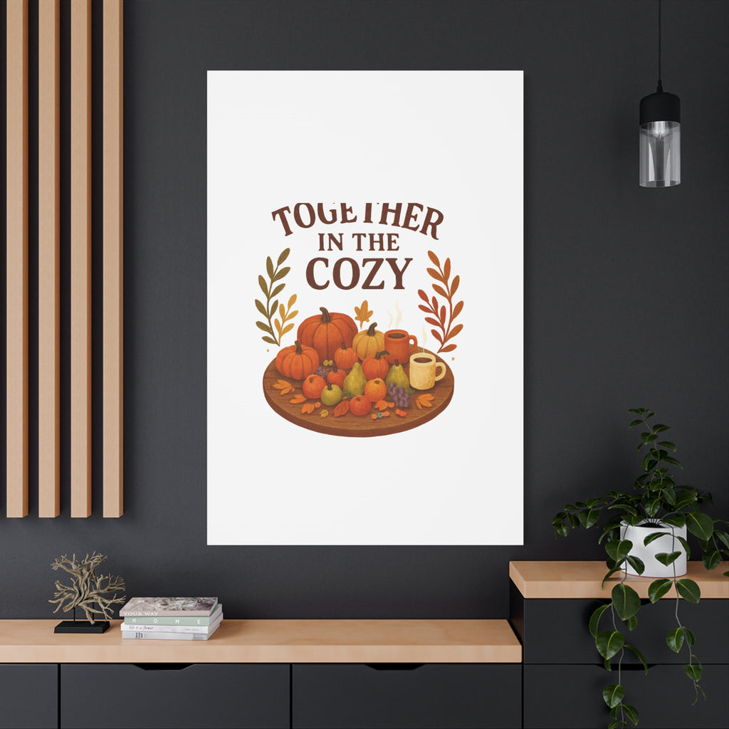 Fall Harvest Cozy Canvas Wall Art – "In The Cozy" Pumpkin & Coffee Autumn Decor