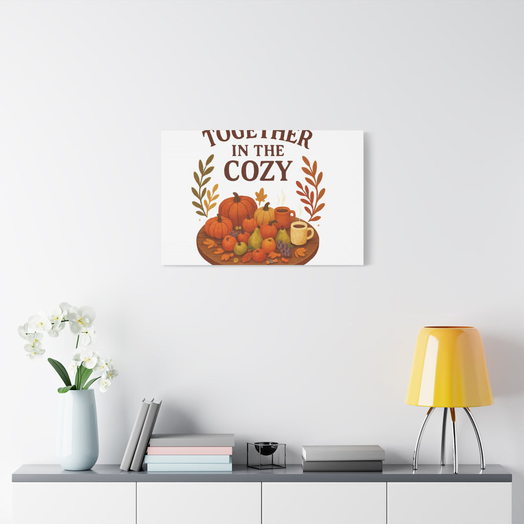 Fall Harvest Cozy Canvas Wall Art – "In The Cozy" Pumpkin & Coffee Autumn Decor