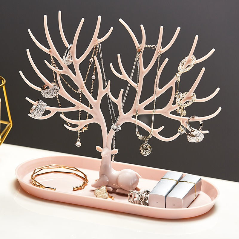 Stunning Deer Antler Jewelry Display Stand with Elegant Storage Drawer for Rings, Necklaces, and Earrings