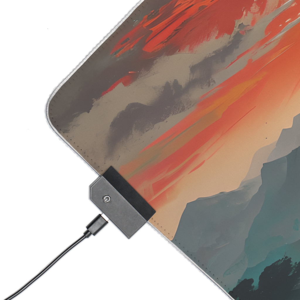 LED Gaming Mouse Pad with Vibrant Landscape Design, RGB Backlit Desk Decor, Gamer Gift, Home Office Accessory, Perfect for Gaming Setup