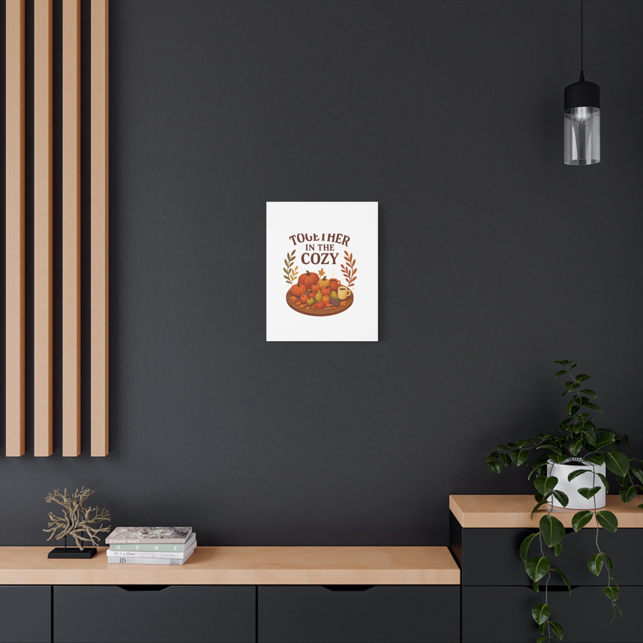 Fall Harvest Cozy Canvas Wall Art – "In The Cozy" Pumpkin & Coffee Autumn Decor