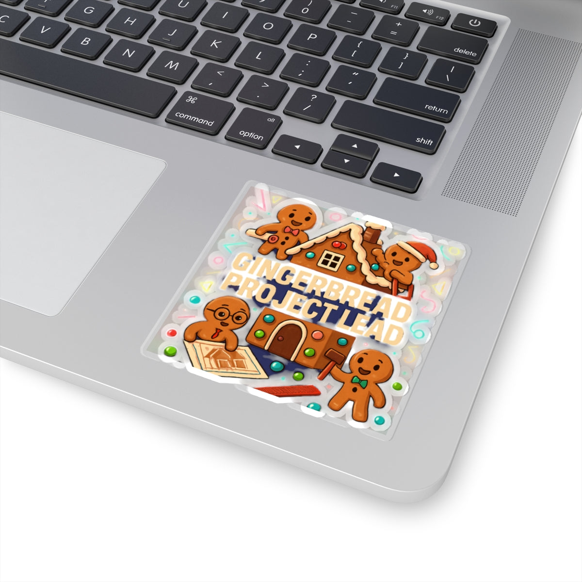Gingerbread Project Lead Kiss-Cut Sticker — Festive Holiday Gingerbread House Design