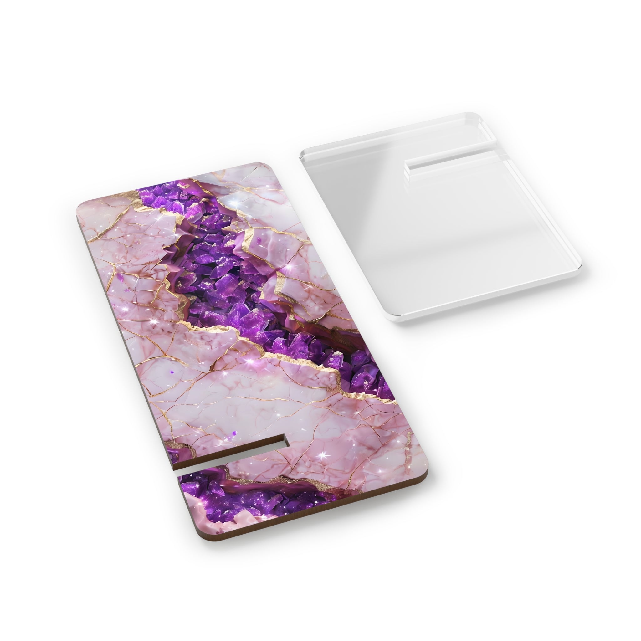 Mobile Phone Stand, Elegant Smartphone Holder, Amethyst Crystal Display, Desk Decor, Gift for Tech Lovers, Stylish Office Accessory