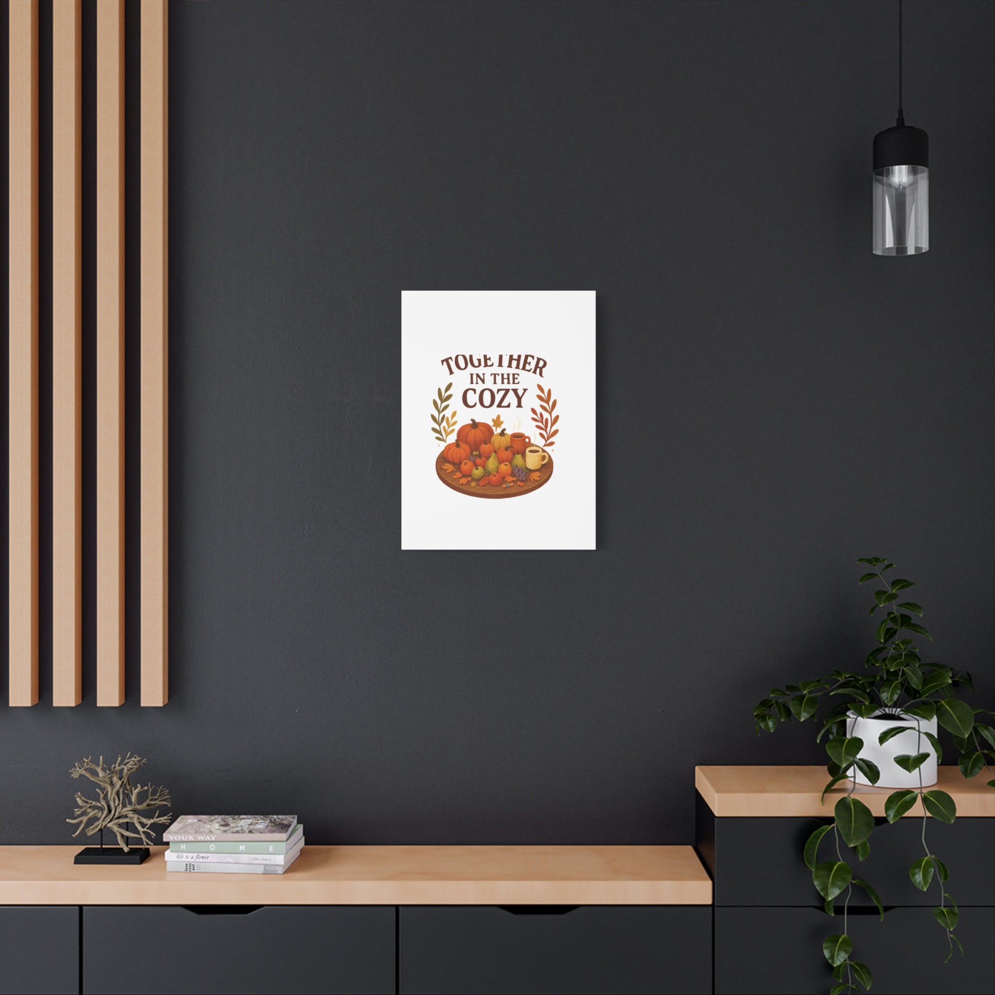 Fall Harvest Cozy Canvas Wall Art – "In The Cozy" Pumpkin & Coffee Autumn Decor
