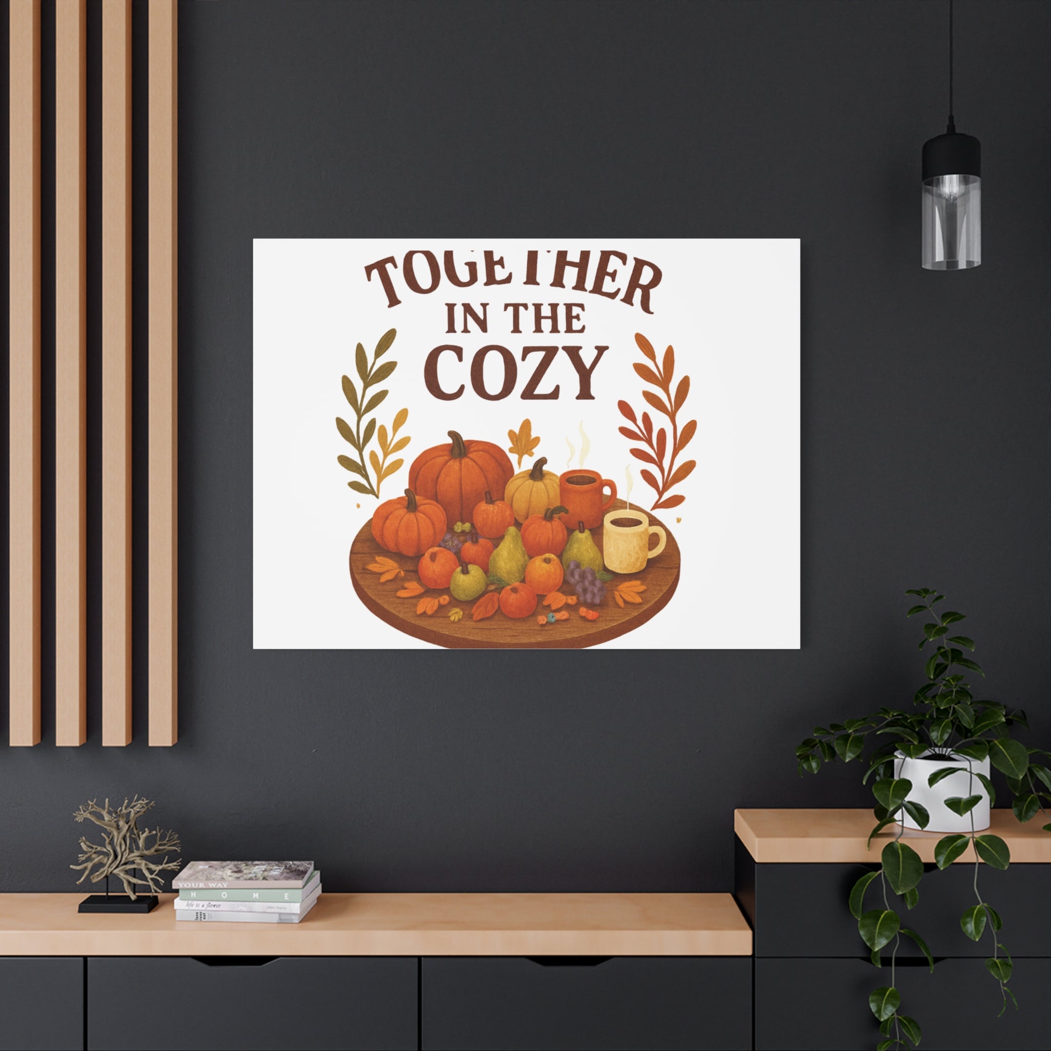 Fall Harvest Cozy Canvas Wall Art – "In The Cozy" Pumpkin & Coffee Autumn Decor