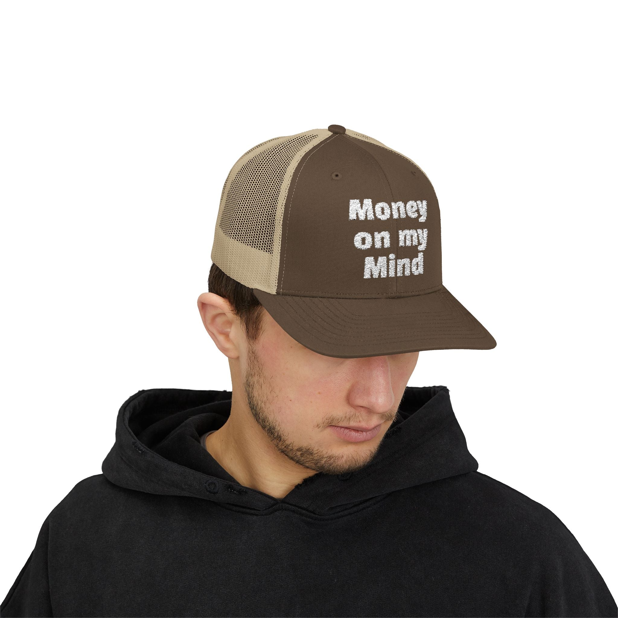 Money On My Mind Trucker Cap — Embroidered Mesh Snapback Hat