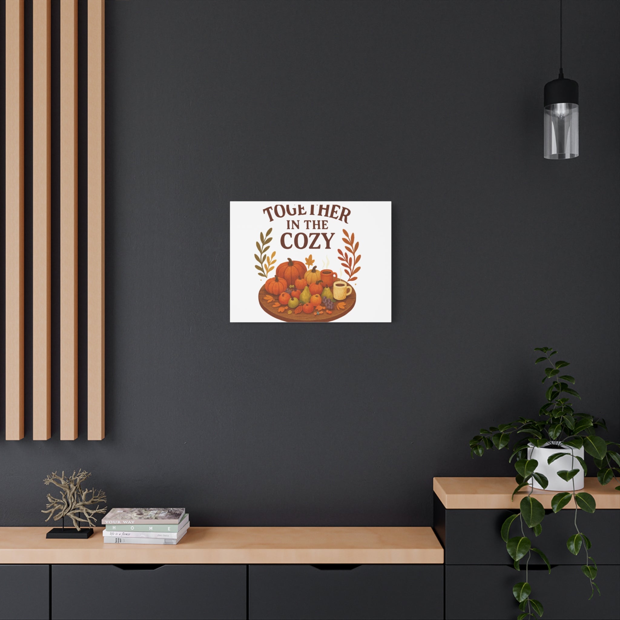 Fall Harvest Cozy Canvas Wall Art – "In The Cozy" Pumpkin & Coffee Autumn Decor