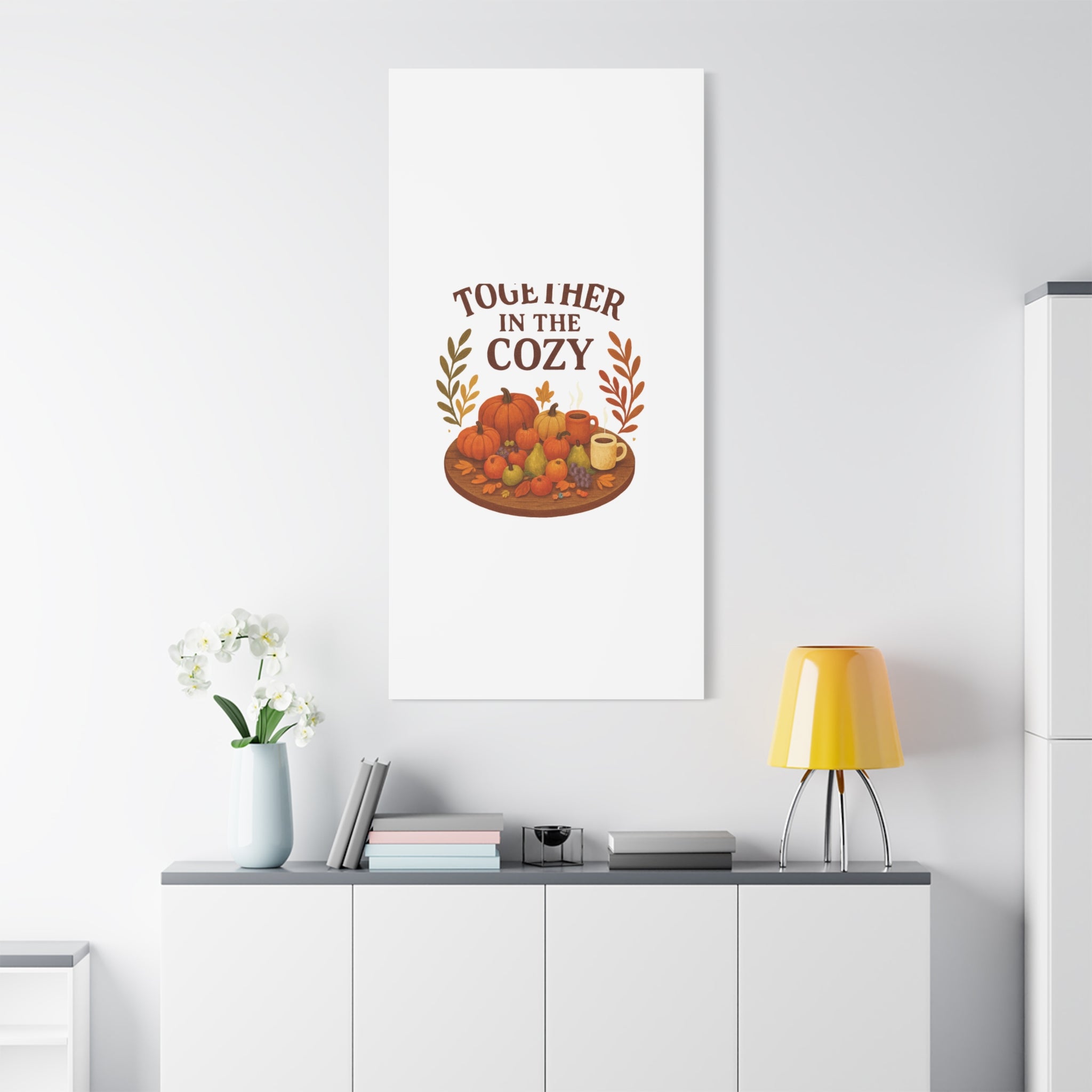Fall Harvest Cozy Canvas Wall Art – "In The Cozy" Pumpkin & Coffee Autumn Decor