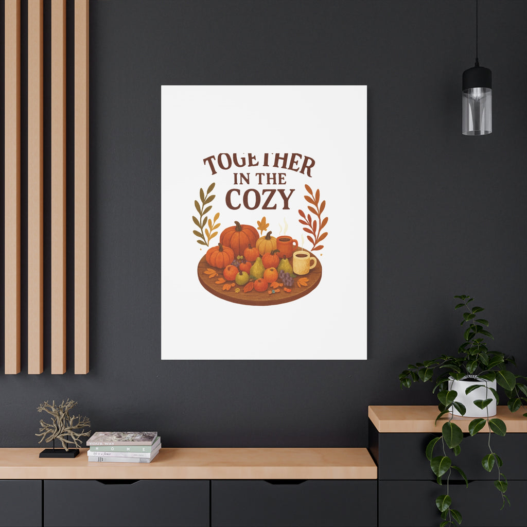 Fall Harvest Cozy Canvas Wall Art – "In The Cozy" Pumpkin & Coffee Autumn Decor