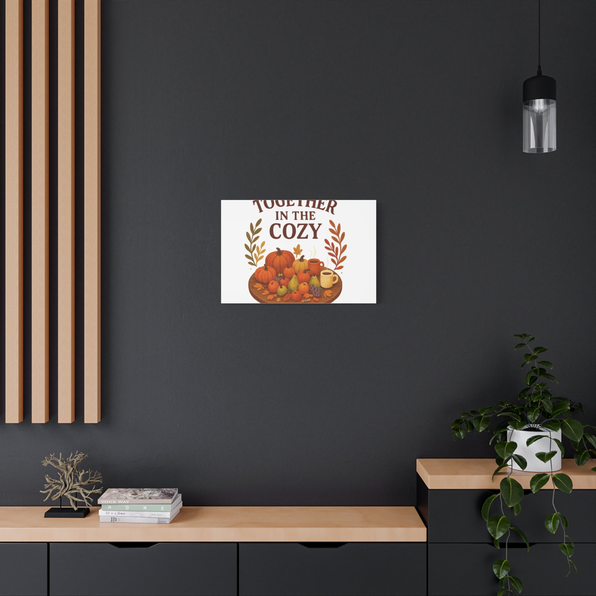 Fall Harvest Cozy Canvas Wall Art – "In The Cozy" Pumpkin & Coffee Autumn Decor