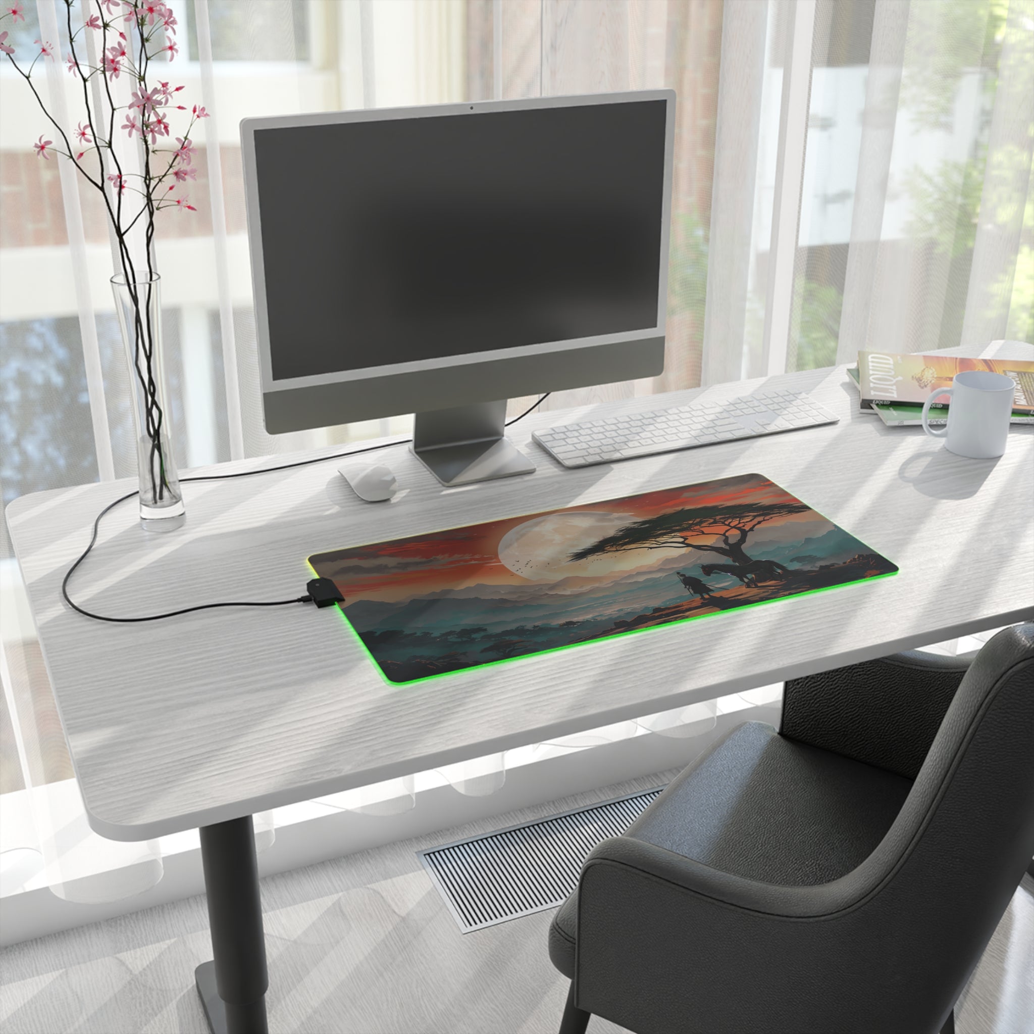 LED Gaming Mouse Pad with Vibrant Landscape Design, RGB Backlit Desk Decor, Gamer Gift, Home Office Accessory, Perfect for Gaming Setup