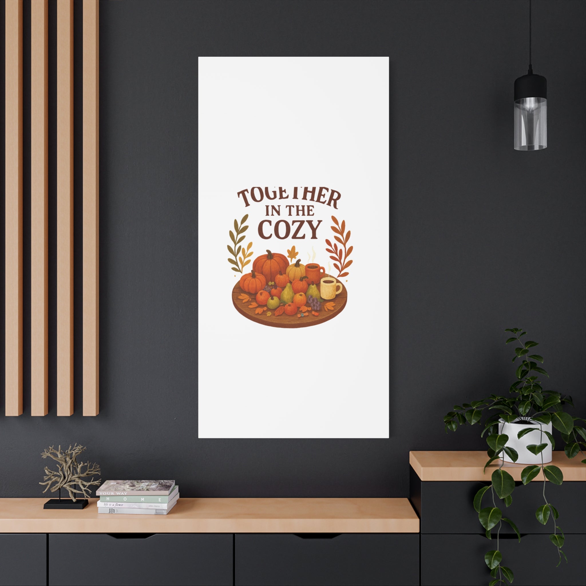 Fall Harvest Cozy Canvas Wall Art – "In The Cozy" Pumpkin & Coffee Autumn Decor