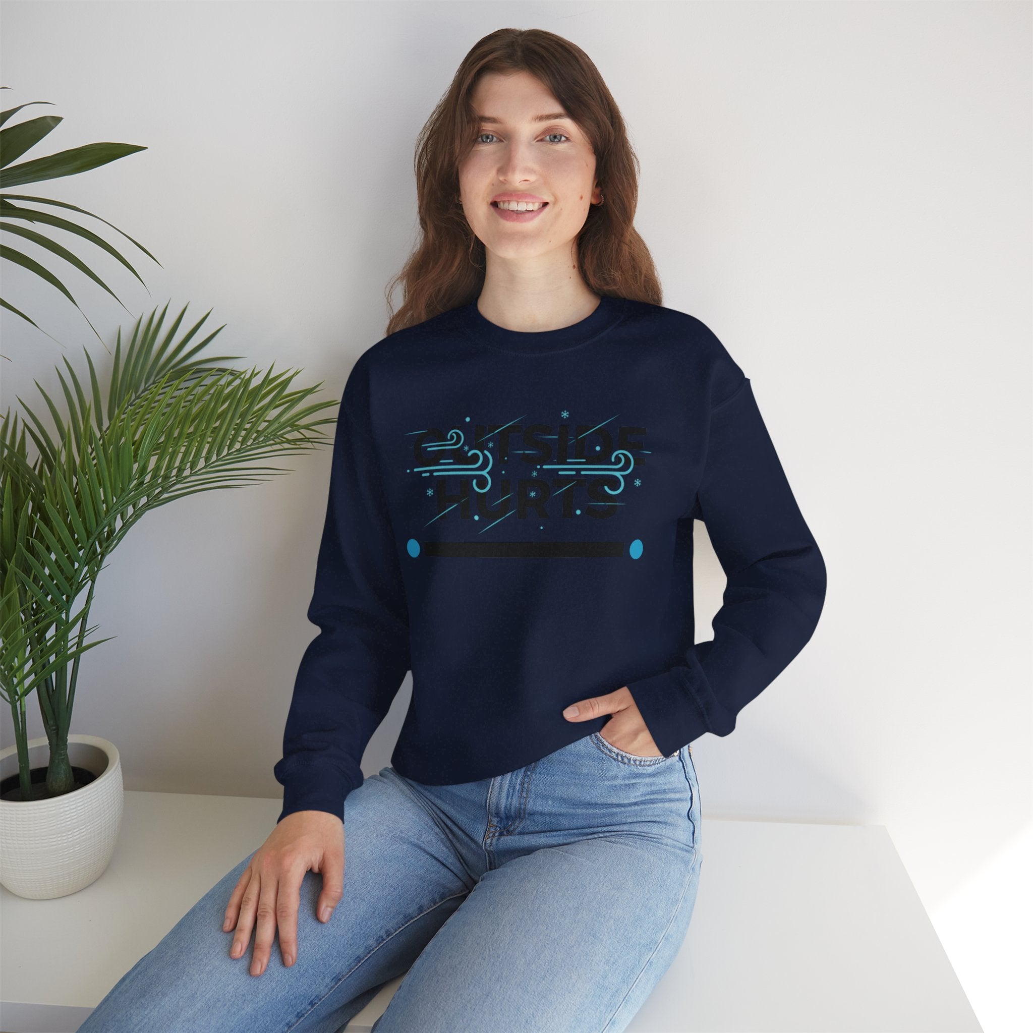 OUTSIDE HURTS Sweatshirt | Winter meme, Cold humor minimalist crewneck