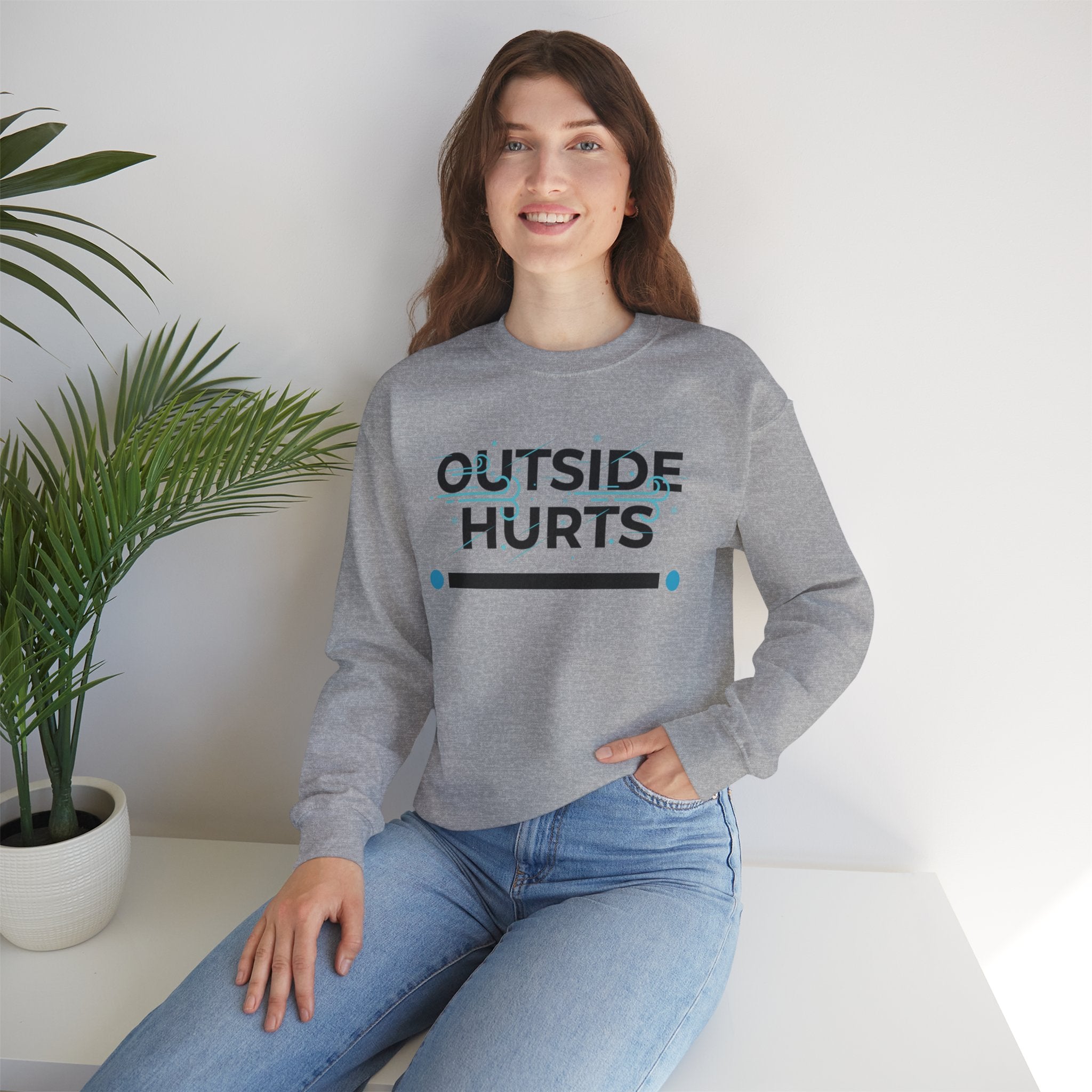 OUTSIDE HURTS Sweatshirt | Winter meme, Cold humor minimalist crewneck