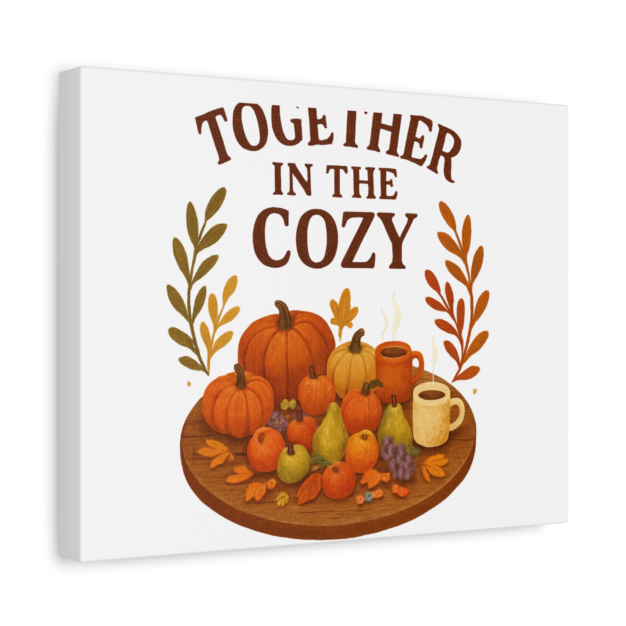 Fall Harvest Cozy Canvas Wall Art – "In The Cozy" Pumpkin & Coffee Autumn Decor