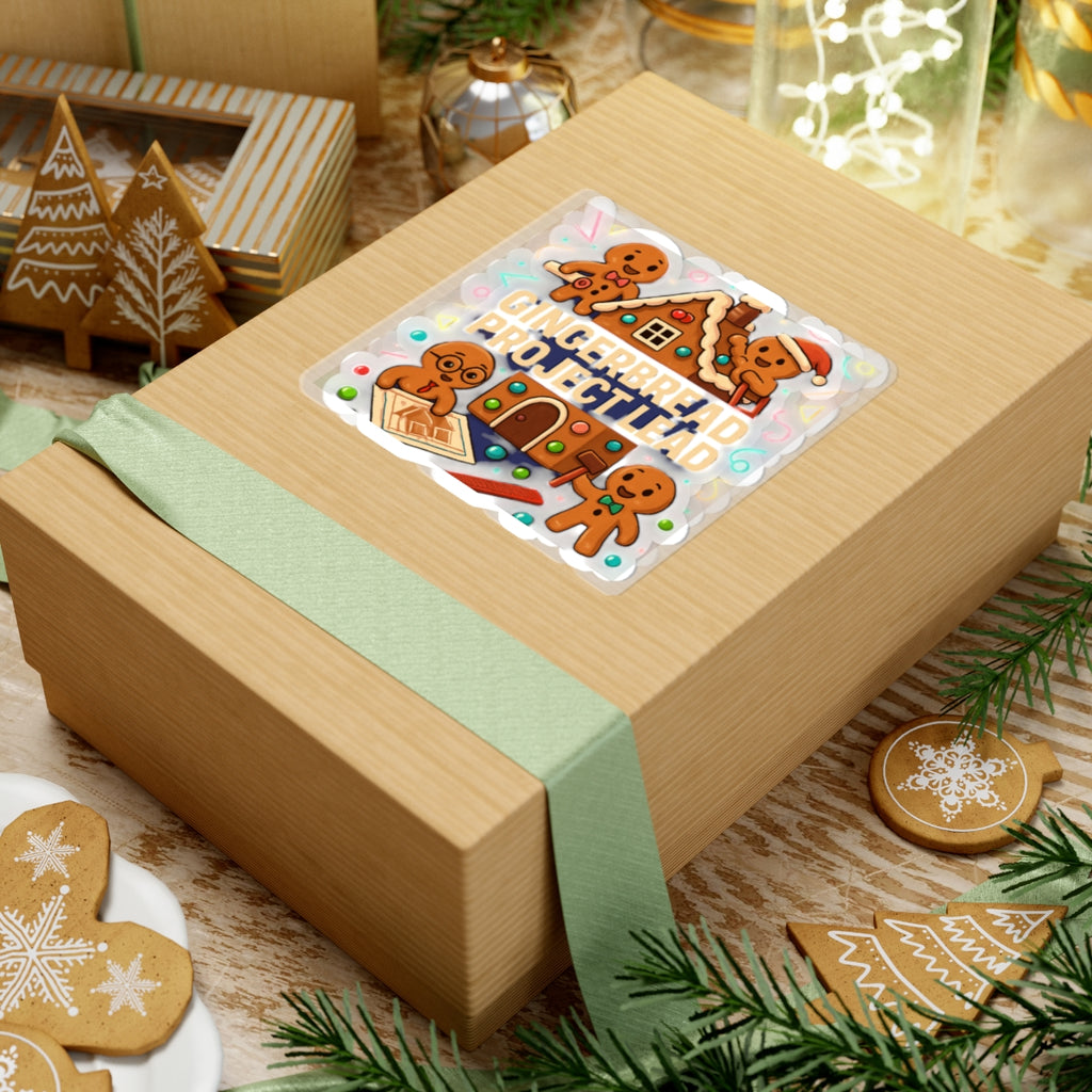 Gingerbread Project Lead Kiss-Cut Sticker — Festive Holiday Gingerbread House Design