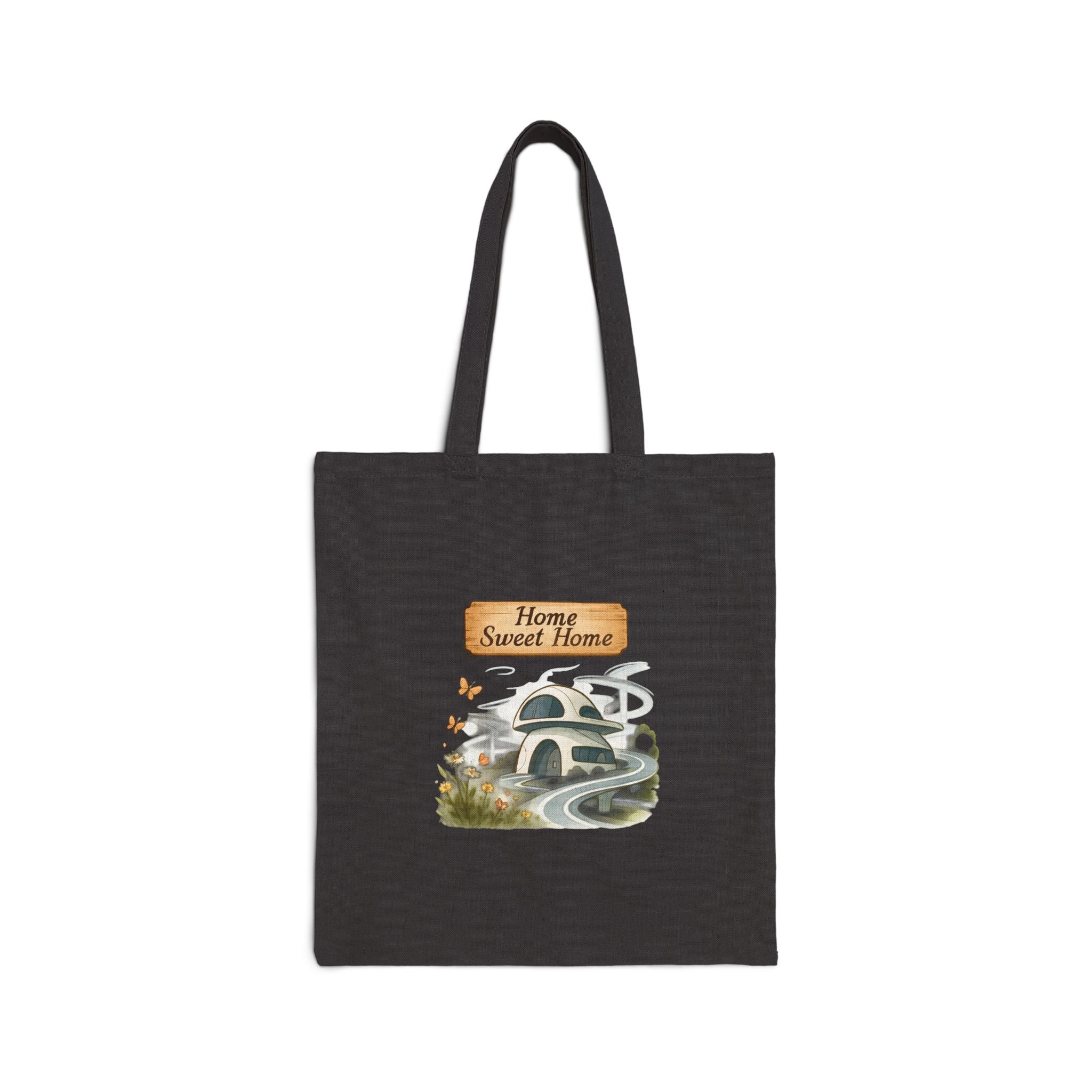 Home Sweet Home Canvas Tote Bag — Cozy Cottage Illustration