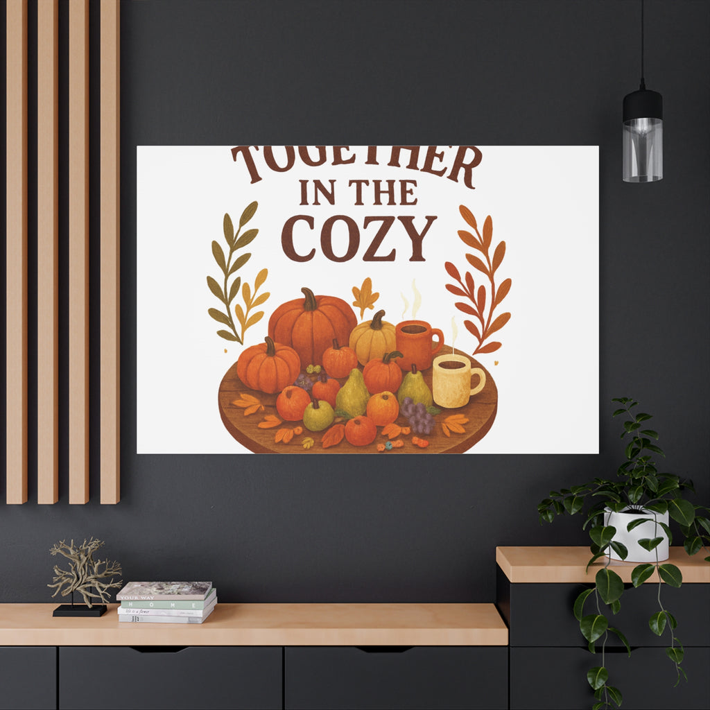 Fall Harvest Cozy Canvas Wall Art – "In The Cozy" Pumpkin & Coffee Autumn Decor
