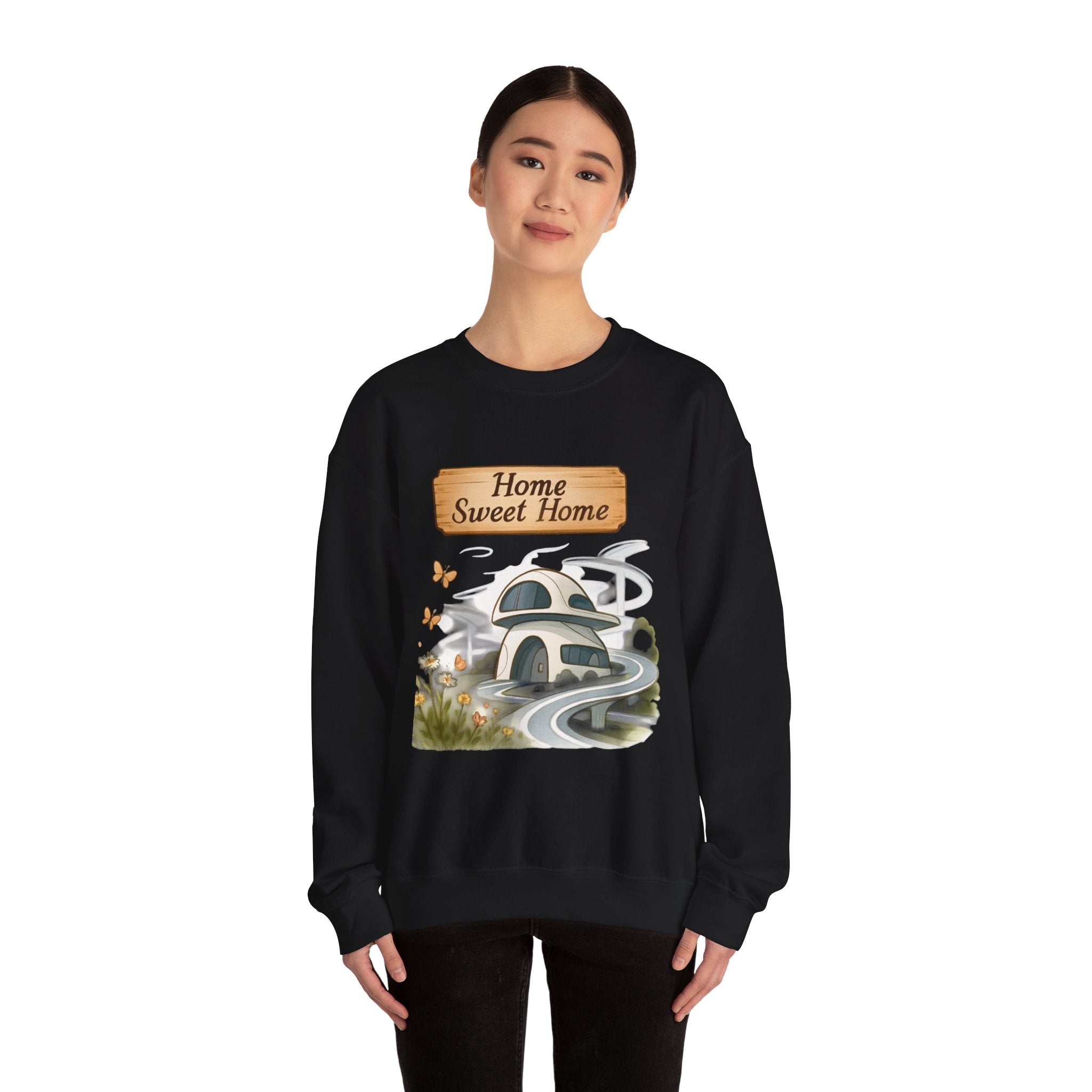 Crewneck Sweatshirt — “Home Sweet Home” Cozy Cottage Graphic