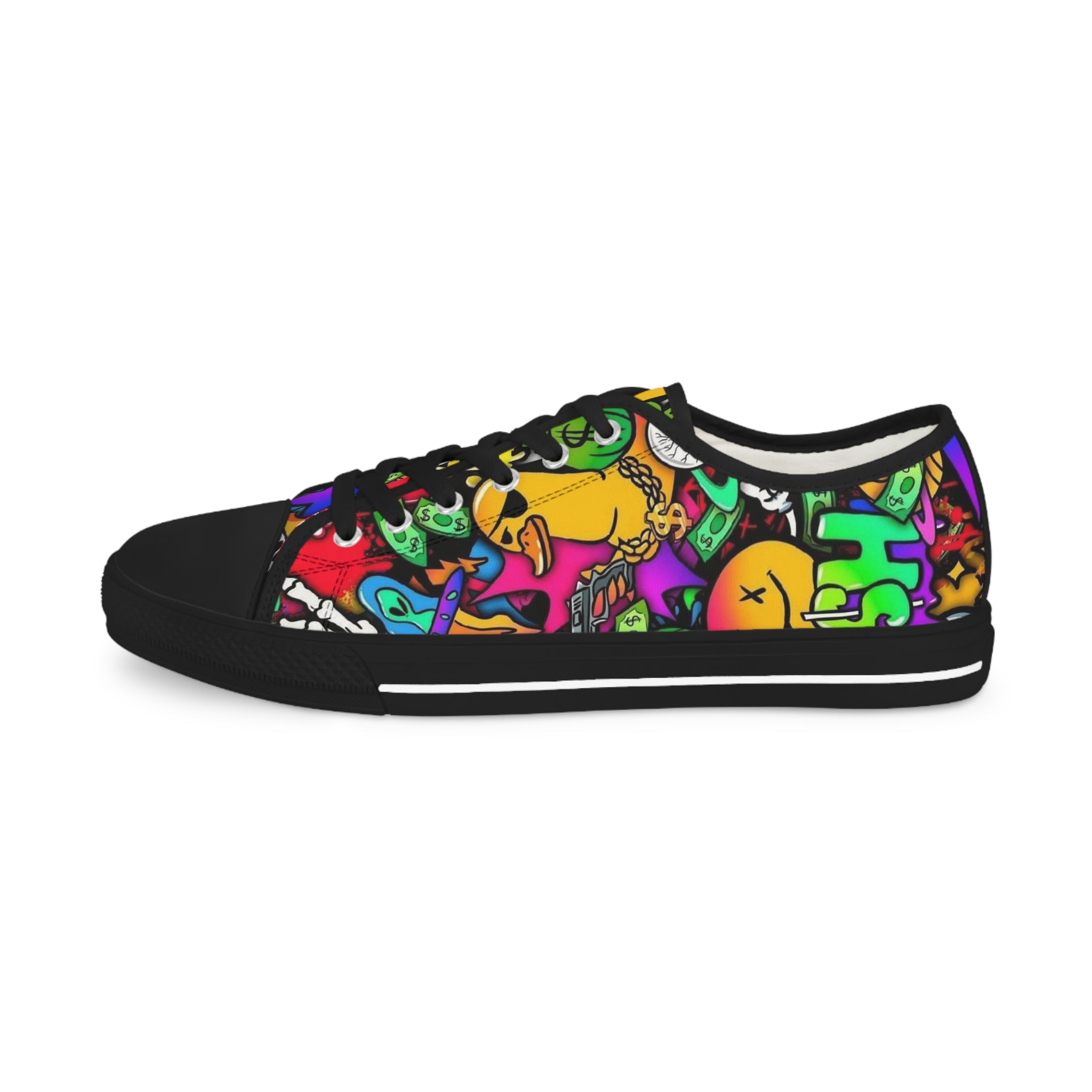 Men's Low Top Sneakers — Colorful Day of the Dead Skull Street Art Design