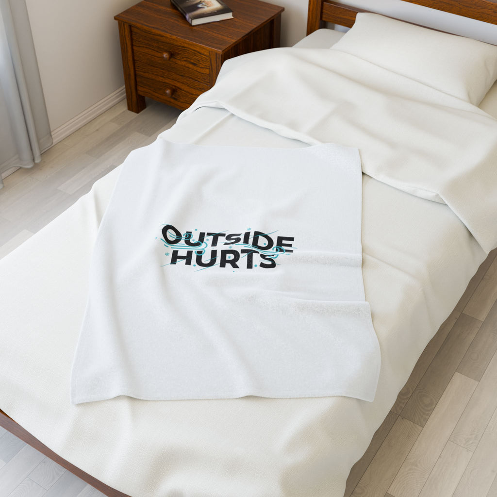 OUTSIDE HURTS Velveteen Plush Blanket | Wind-Chill Minimalism, winter meme