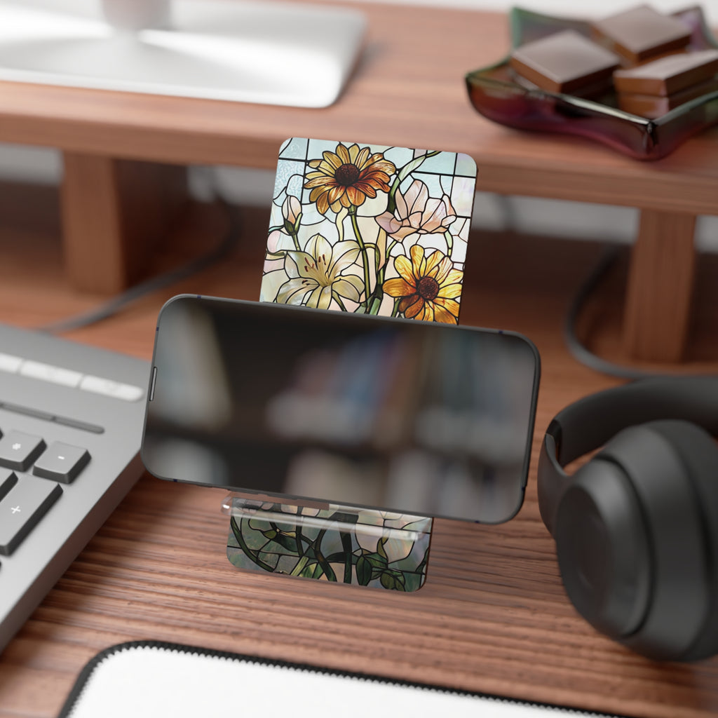 Stained Glass Smartphone Stand | Floral Mobile Display Holder, Desk Organizer, Gift for Home Office, Mother's Day Decor, Unique Gift Idea