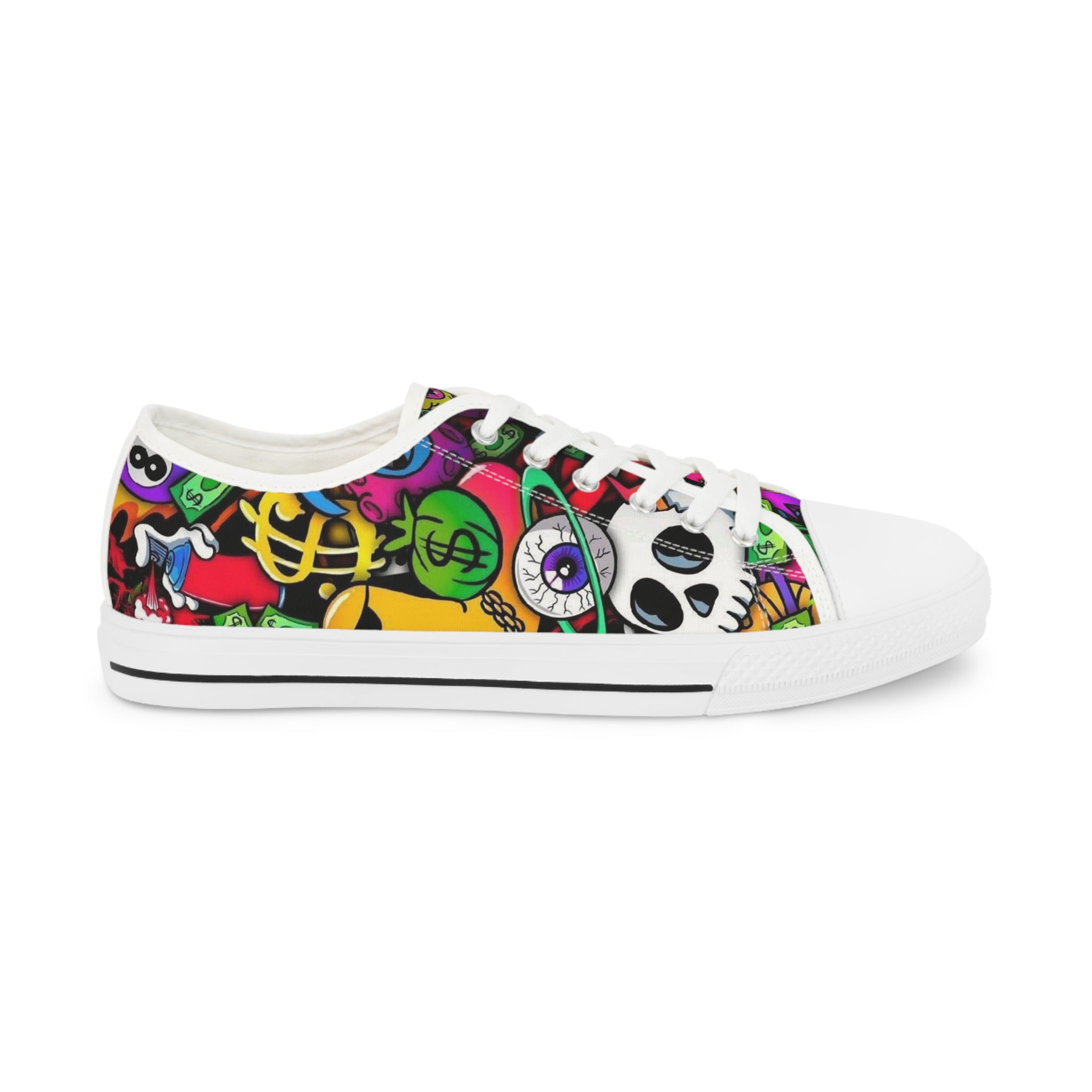 Men's Low Top Sneakers — Colorful Day of the Dead Skull Street Art Design