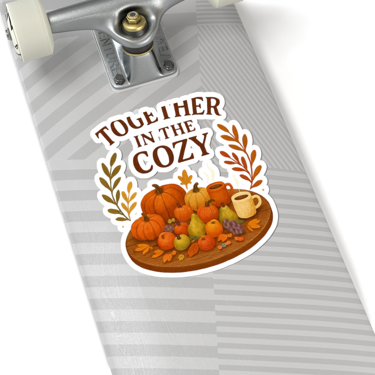 Together in the Cozy Fall Sticker — Autumn Pumpkin & Hot Drink Kiss-Cut Sticker