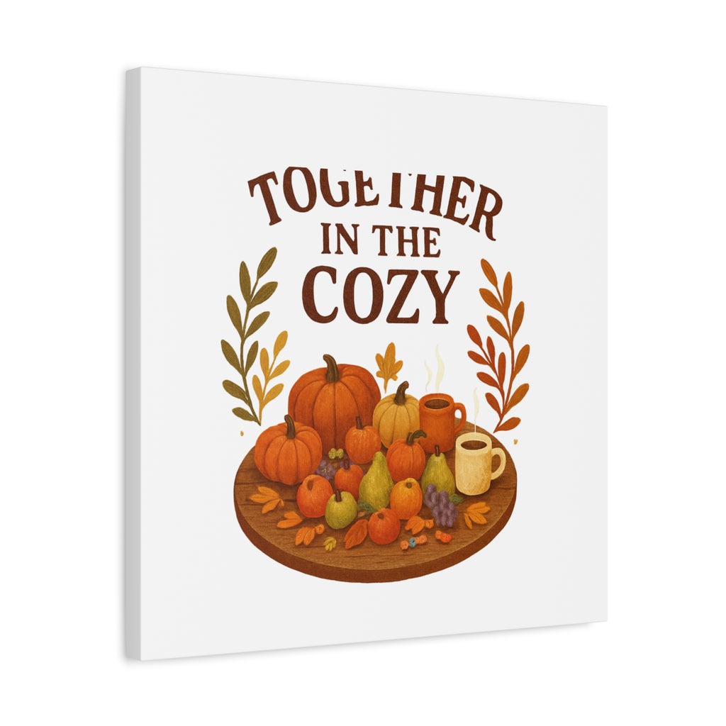 Fall Harvest Cozy Canvas Wall Art – "In The Cozy" Pumpkin & Coffee Autumn Decor